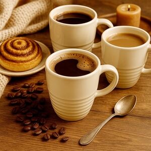 Pfaltzgraff Cappuccino Ribbed Stoneware Mugs Set of 3 – Neutral Beige EUC